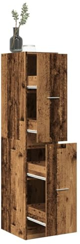 Fecpoo Armario farmacéutico con 4 cajones, 30 x 41 x 144,5 cm, madera con aspecto de madera envejecida, práctico y decorativo