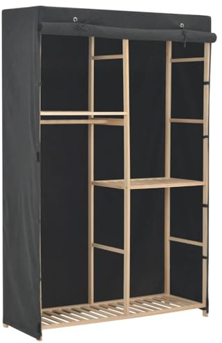 LoogCape tyggarderob med tre våningar, grå, 110 x 40 x 170 cm med 3 hyllor, stång, vägghållare, perfekt för sovrum, hall, barnrum, arrangör, tvätt, förvaringssystem