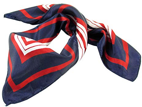sourcing map Lady Dark Blue Red White Stripe Print Kerchief Square Small Neck Scarf Wrap Dark Blue Red White 50 x 50cm/ 19.68 x 19.68inches(L*W)