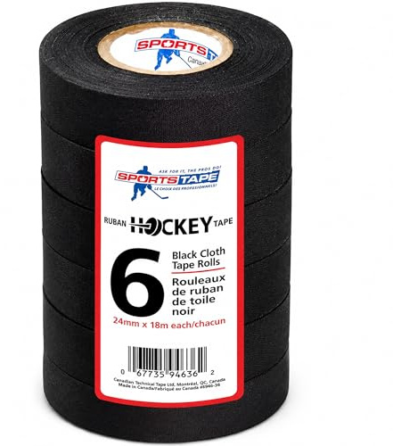 sports tape ST Pro-Grade Black Cloth Hockey Tape (6 Rolls) - Strong Long-Lasting, Water Resistant Athletic Grip Tape for Lacrosse, Hockey, Baseball & Multi-Sport Use