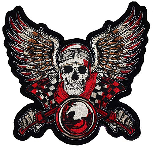 ecusson route 66 biker motard moto tete de mort course aile ange thermocollant grand format 28x26cm patche badge