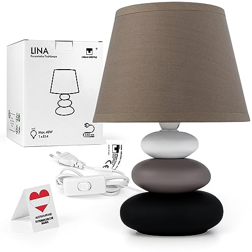 Lampada da comodino Lina (taupe opaco) Lampada da tavolo in ceramica con paralume in tessuto, LED adatto, E14, lampada da tavolo in ceramica 230V, lampada da divano, lampade da davanzale…