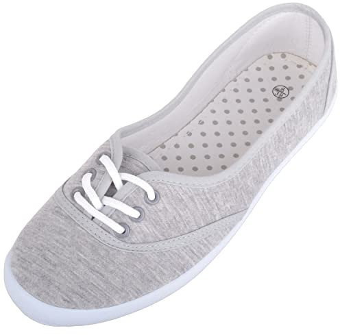 Womens Lightweight Slip On Canvas Summer Holiday Casual Ballerina Style Pumps Dolly Shoes - Grey - UK 4 / EU 37