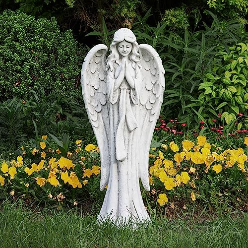TOETOL, Estatuas de jardín al aire libre, de ángel rezando, decoración de tumbas, piedra de óxido de magnesio, gris, para patio, terraza, hogar, entrada, pasillo