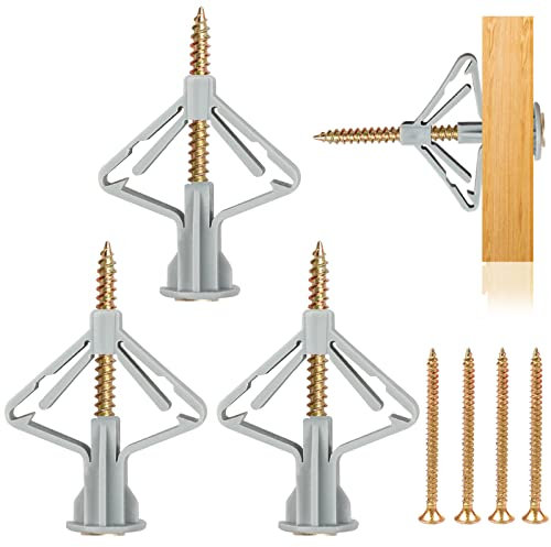 Plasterboard Fixings, 60 Pcs Wall Plugs, Universal Plasterboard Plugs with Screws, Drywall Cavity Wall Fixings, Heavy Duty Anti-Rotational Expansion Tube Plasterboard Screws (36x13mm)