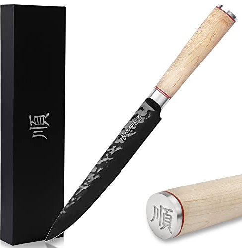 YOUSUNLONG Coltello da sushi Sashimi Coltello Yanagiba da 8 pollici,Coltello da intaglio giapponese ad alto tenore di carbonio AUS8 con rivestimento in titanio nero,Manico in legno di acero canadese
