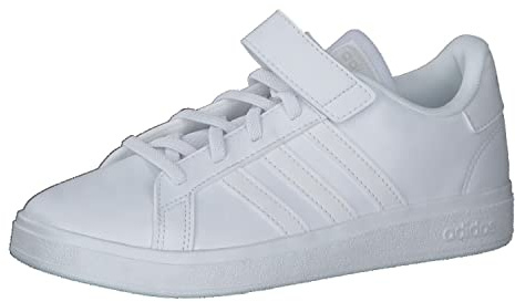 Adidas Unisex Kinder Grand Court Court Elastic Lace and Top Strap Shoes, Cloud White/Cloud White/Grey One, 33 EU