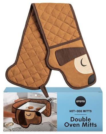OTOTO Hot-Dog Oven Gloves - Cute Funny Dachshund Pattern Double Heat Resistant - Gifts for Dog Lovers Kitchen Gadgets (Brown)