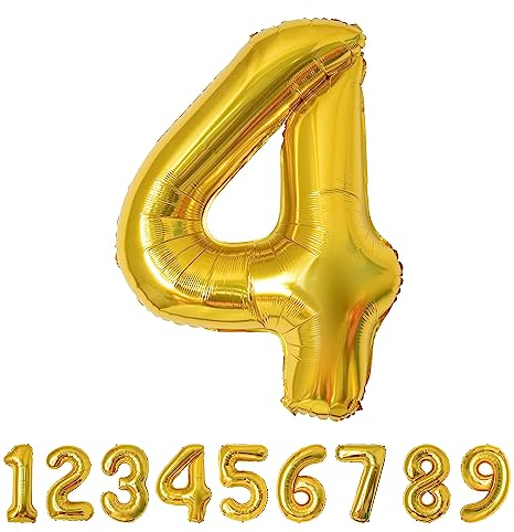 Geburtstag zahlen luftballon 4 jahre Folienballon Kindergeburtstag Deko Gold-Mädchen Junge Geburtstag 4 jahr 40 - 101cm Folienballon 4 jahre Geburtstags deko-fliegt mit Helium