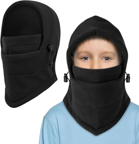TAGVO Passamontagna Cappuccio in Pile Termico Invernal per Bambini 4-10 Anni, Scaldacollo Elastico Sci Snowboard Bici Maschera Termico Balaclava con Coulisse Regolabile - Taglia Unica