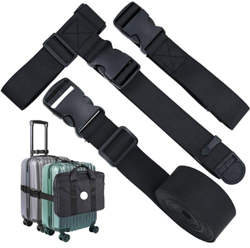 Add a Bag Luggage Strap - Heavy Duty Adjustable Suitcase Belt - Travel Accessory for 3 pcs Luggage Connecting - 3 Pack 1.5 W (Black)