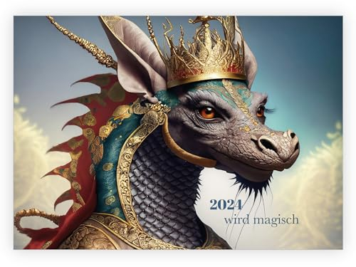 Kartenkaufrausch 4 Grußkarten: 2024 wird magisch - Neujahrskarten Grußkarten 2024 Neujahr Silvester mit Fantasy Drachen