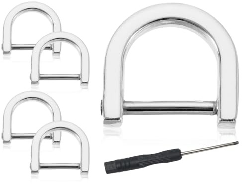 Lhbwhiz 4 stycken D-ringar, zinklegering U-form hästsko skruvspänne D-ringar, för gör-det-självare, bagage ryggsäck nyckelring tillbehör (silvervit, 15 mm), Silvervit, En Storlek