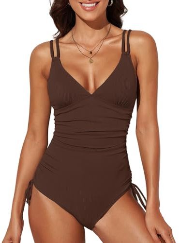 meioro Dam Baddräkt V-Neck Push Up Mage, Bantning Baddräkt för Kvinnor, Hög Midja Dragsko Badkläder Vintage Baddräkt För Kvinnor