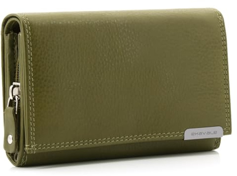 ekavale Geldbörse Damen Leder mit RFID-Schutz 25 Fächer Damen Portemonnaie Lang (Oliv)