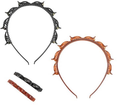 Amexo Serre Tête Pince Femme, 4 Pièces Pinces à Cheveux Frange Serre Tete Femme Bandeau Cheveux Fille pour Femmes et Filles (Noir, Marron)