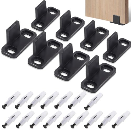 8 Stück Bodenführung Schiebetür mit Schrauben und Expansionsröhren Bodenführung Schiebetür Clip für Schranktür, Schrank (Schwarz)