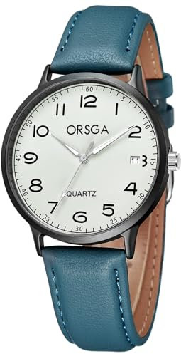 CIVO Analog Armbanduhr Damen Lederarmband: Uhr Damen Großen Ziffern - Blau Damenuhren Geschenk für Frauen