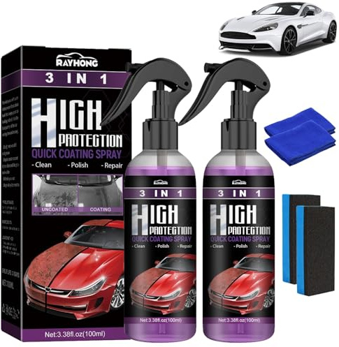 3-In-1 High Protection Fast Car Coating Spray, 2 Stück Autobeschichtungsspray, Car Nano Kratzer, Auto Politur für Schutz Vor Korrosion, Kratzern (200ml)