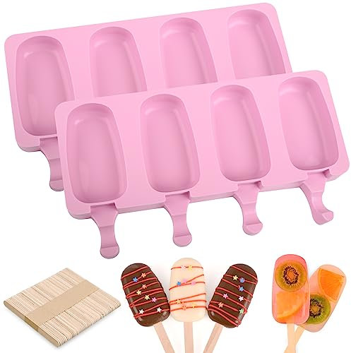 Werwing Juego de 2 moldes de paletas de silicona con 50 palitos - Moldes de helado sin BPA y cake pop para niños, cavidades de 100 ml - Máquina de paletas reutilizables para pasteles, paletas y