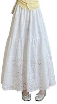 NFGHIKF Bianco Scavato Fuori Gonna Torta Ricamata - Primavera 2025 Nuovo Design in Pizzo - Gonna Media Lunghezza Stile Coreano - Gonna Corta Elegante per Donna