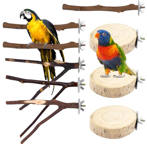 9 Pack Natural Wood Bird Perch Stand, Bird Perches Stand Toy Perch Platform Cage Accessories for Small Parakeets, Budgies, Cockatiels, Conures, Macaws, Lovebirds and Finches