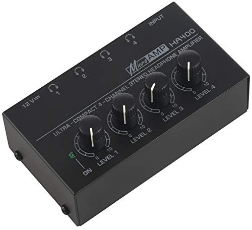 Joselin Plug, Ha400 Ultra-Compact 4 Canali Mini Audio Stereo Amplificatore per Cuffie con Alimentatore Nero