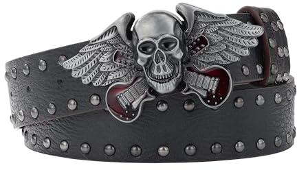 JJDreams Cintura gotica con fibbia a teschio e borchie per donna uomo biker, rock, punk,
