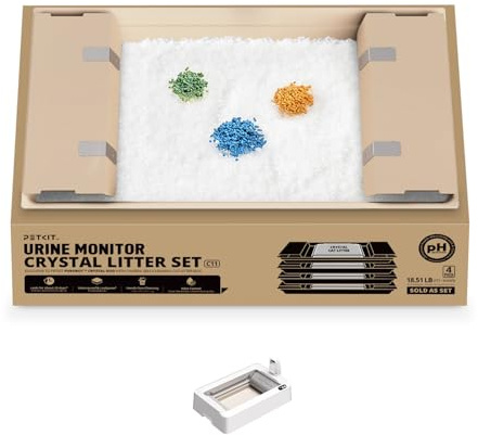 PETKIT Kit de Litière pour Chat en Cristal, Détection d'Urine, Compatible avec PUROBOT Crystal Duo, 6X Désodorisante, 99% sans Poussière, Changement en 3 Étapes, Pas de Nettoyage (4 Pcs)