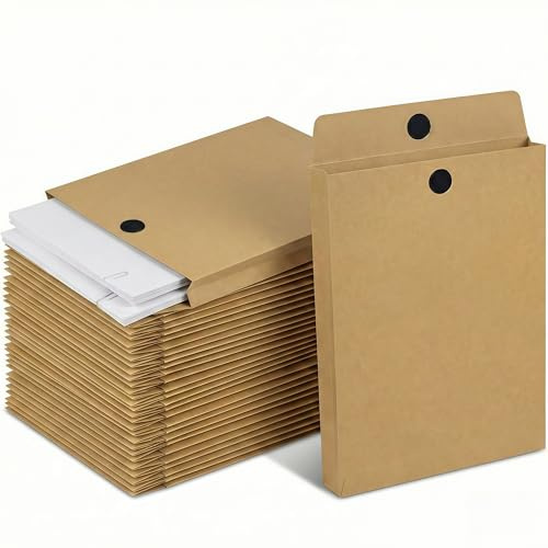 STRBOXONG 30 Uds Sobres A4 Kraft con Fuelle 4cm, Portadocumentos Expansibles 180gsm con Cierre Adhesivo Rápido, Carpetas de Papel Marrón Reutilizables para Oficina, Escolar y Envíos, 33.5x23.8cm