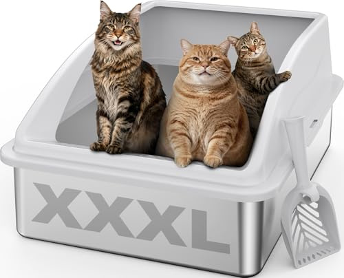 FURTIME Kattlåda för Katt XXXL, Kattlåda INOX Extra Stor 71x51x31 cm, Kattlåda med Avtagbar Hög Kant, Lätt att Rengöra, Perfekt för Hus med Flera Katter och Stora Katter
