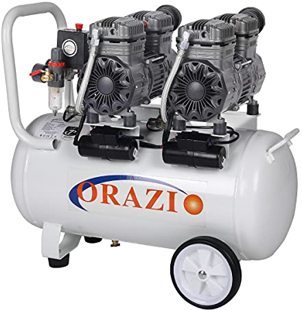 ORAZIO Air Compressor Oil Free 50 Litre 850W x 2 Motors 116PSI Low Noice Silent Portable Electric Air Compressor with Pure Copper Motor for Home Workshop, Mobile Garage, Dental Clinic 241185