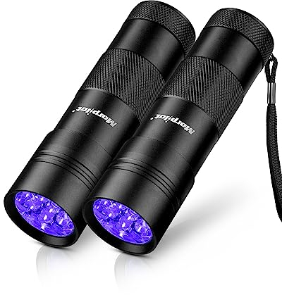 morpilot UV Torch 395nm 2 Pack, 12 LED Ultraviolet Black Light for Detecting Fluorescent Trackers/Urine and Animal Mushroom/Carpet etc.