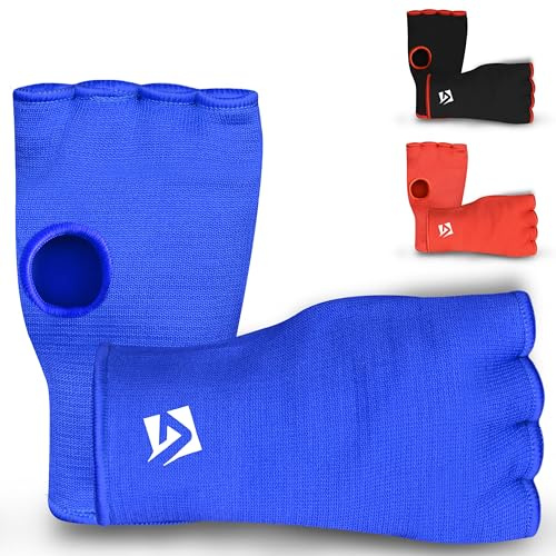 AQF Guantes Interiores de Boxeo elásticos para el puño, Guantes Protectores alternativos a Vendajes Transpirables (Azul, M)