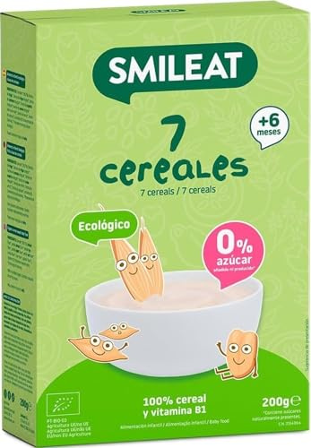Smileat - Papilla para peques Ecológica de 7 Cereales - Sin Azúcar Añadido - Ingredientes Vegetales - Fácil de Diluir y Preparar