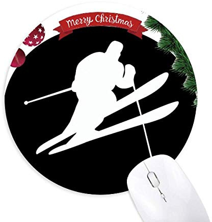 sports d'hiver silhouette noire ski tapis de souris en caoutchouc de sapin de noël