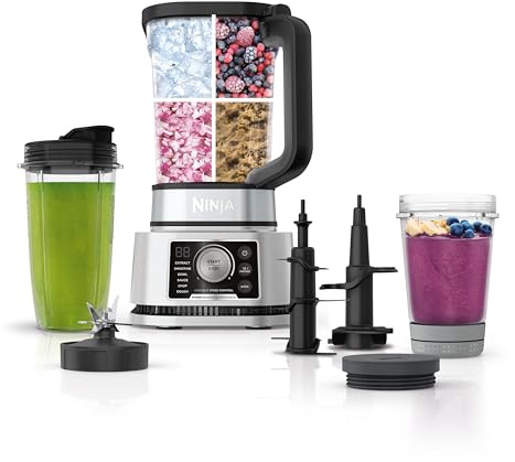 Ninja Blender For Kitchen | Food Processor Combo System | Smoothie Maker & Nutrient Extractor | 6 Functions for Bowls, Spreads, Dough, Shakes | 72-oz. Pitcher & To-Go Cups | Silver | SS351