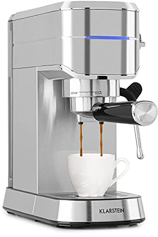 KLARSTEIN Futura - Cafetière, Machine à café, Machine expresso, 1450 W, 20 bar, qualité barista, système de chauffage thermobloc, double bec, arrêt de débit, moussage de lait - Argent