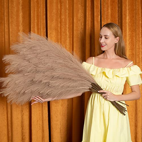 Pampas Grass Decor Tall, 43/110cm Faux Pampas Grass 6 Stems Large Pompass Grass Branches Tall Bulk Boho Flower Arrangement for Home Room Wedding Party Decor (Taupe)