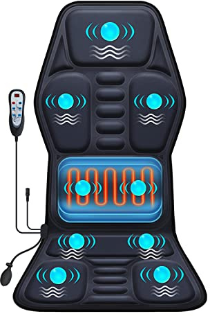 AIVEISI Massage Seat Cushion Pad with Heat 9 Massage Style Lumbar Support Function, Fatigue Stress Relief Back Massager Chair Pad for Men Women Home Office Use