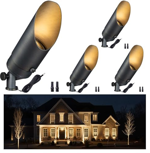 Gardenreet Brass Landscape Lighting - Low Voltage Outdoor Spotlights, Wired LED Uplights 12V, Waterproof Spot Lights, Antique Bronze for Outside Trees Without MR16 Bulb (4 Pack)