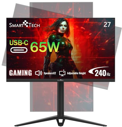 Smart Tech 27 Zoll Gaming Monitor, 240Hz, MPRT 1ms, Mit Lautsprechern, Adaptive-Sync, VA Panel, FHD 1080P, 130% sRGB, Höhenverstellbar, Drehbarer,Type-C, HDMI, DP,VESA, PC Bildschirm -Schwarz