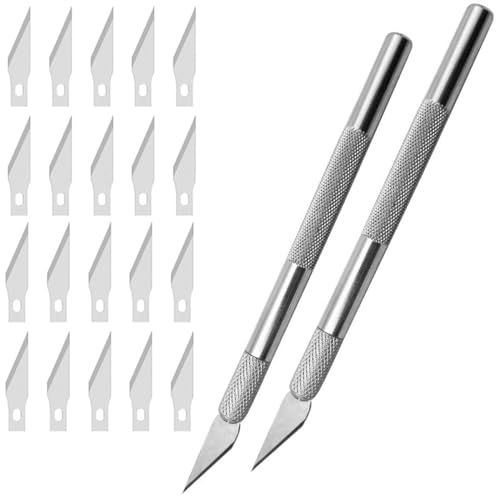 Juego de Cuchillos Precisión,2 Piezas Cutter de Manualidades con 20 Cuchillas de Recambio, Cuchillo Artesanal Para Cortar y Tallar