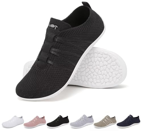 Merdoo Barefoot Shoes Traspirante Scarpe da Ginnastica Antiscivolo Scarpe per Camminare con Suola Zero Drop Leggero Scarpe Barefoot Minimaliste Scarpe Senza Lacci Sneakers Unisex Nero 38EU