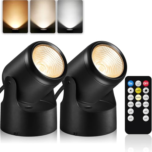 URTOM 2 Pack Uplighting Indoor with Remote, 3W Up Lights Indoor Plug-in with Memory Function, 3000K/4000K/5000K LED Spot Lights for Plant/Picture/Artwork, 5.9 FT Cord and Foot Switch