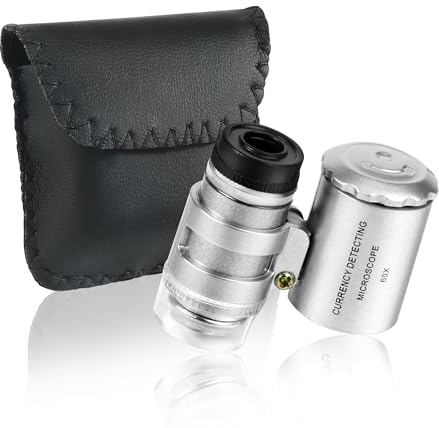 Mini Microscopio de Bolsillo 60X con Iluminación LED | Portátil y Lupa Ajustable para Joyeros para Inspección Detallada en Casa, Trabajo o Uso Profesional