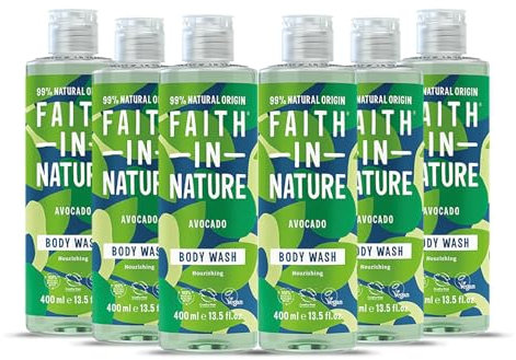 Faith in Nature Nourishing Avocado Body Wash. Vegan and Cruelty Free, No SLS or Parabens, 6 x 400ml