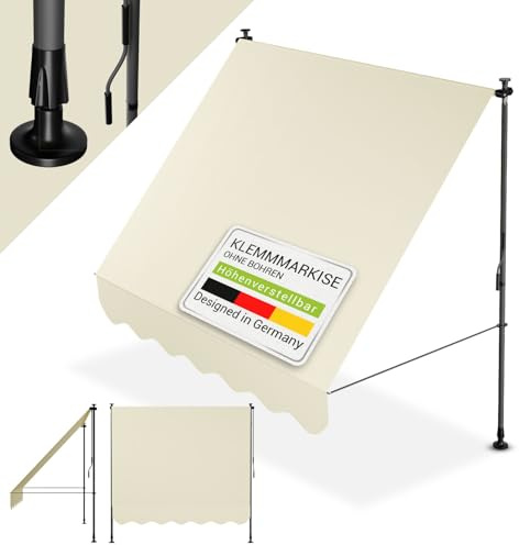 Juskys® Klemmmarkise Kapstadt 200x120 cm - Höhenverstellbar & UV-beständig - Balkon & Terrasse - Wetterfest & Sichtschutz - Terrassenüberdachung Beige