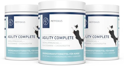 PetFokus Agility Complete | para perros sensibles a las articulaciones – Complemento alimenticio natural – 11 ingredientes valiosos incluye mejillón de labios verdes, MSM, garra del diablo – polvo