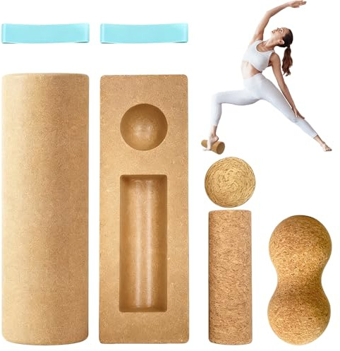 HOVCEH Cork Balance Board, 5-in-1 ankle Balance Board Foot Strengthener with Balance Blocks, Massage Roller, Peanut Ball & Toe Bands, Balance Trainer Board for Ankle Stability, Yoga, Mobility Training